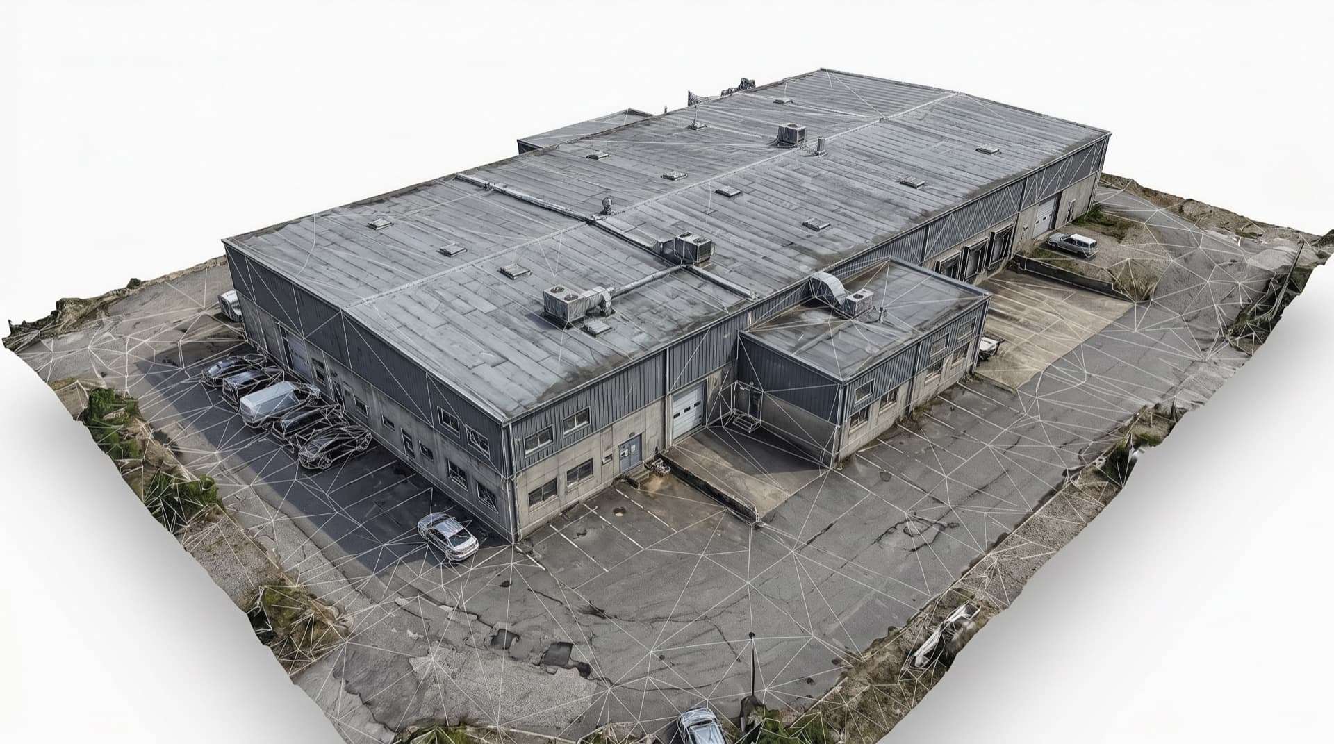 Ugyanaz az építkezés textúrázott 3D fotogrammetriai mesh modellként rekonstruálva